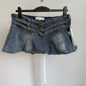 Almost Famous Hot Topic Y2K Bubble‎ Skirt Denim Mini Skirt XL Buckle Strap